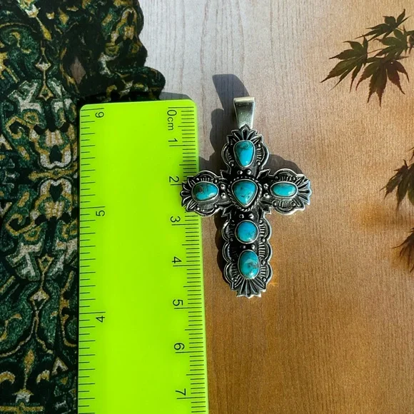 Turquoise and STERLINGSilver Cross Pendant
